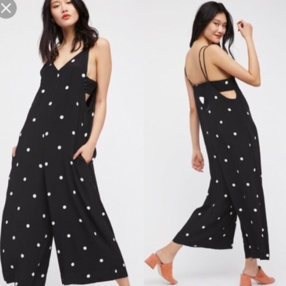 Free People Dream Big Polka Dot Romper Jumpsuit Wide Leg XS